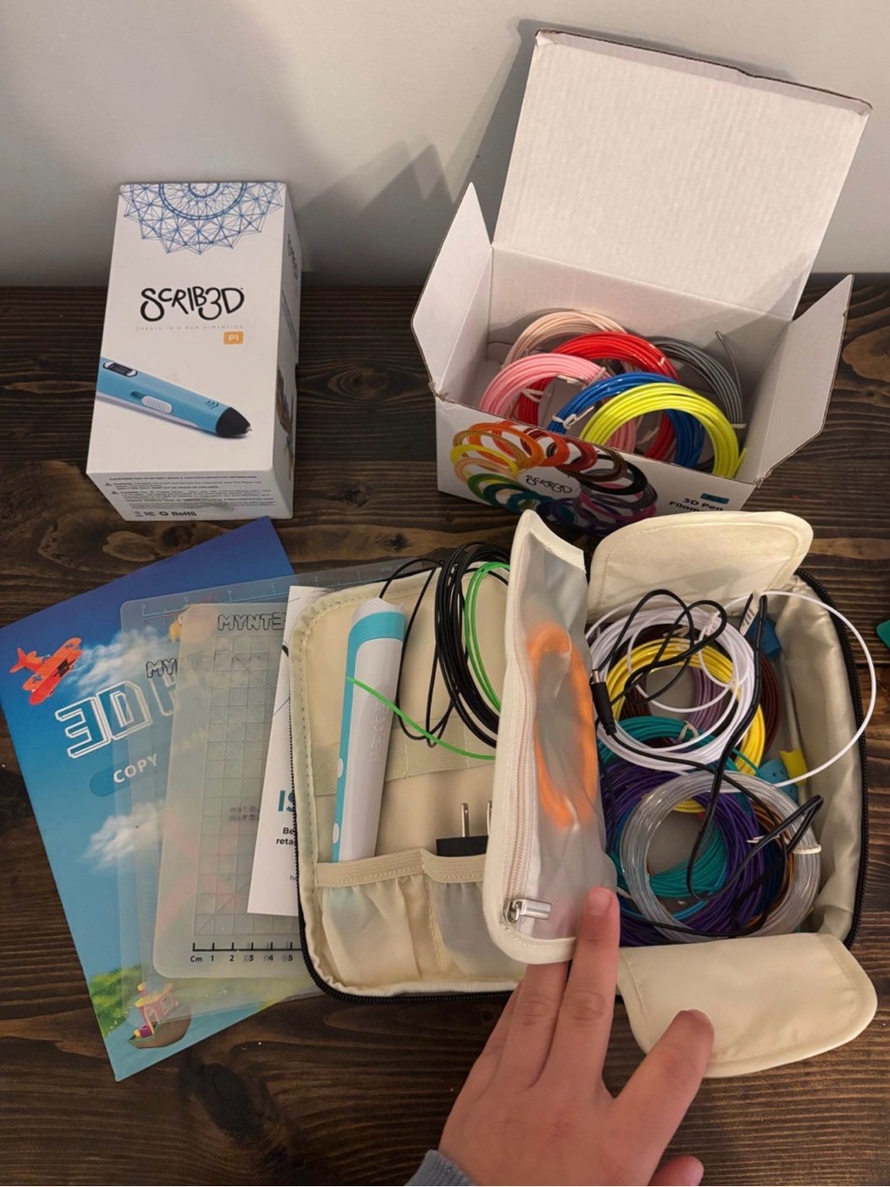 Scrib3D 3D Printing Pen Kit in White & Teal with Multicolor Filament